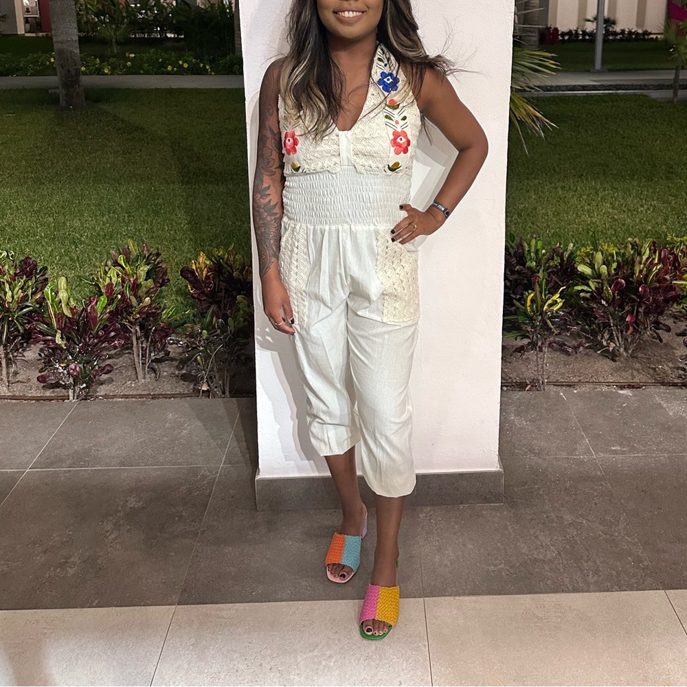 Embroidered Linen Jumpsuit from Mexico, Cancun